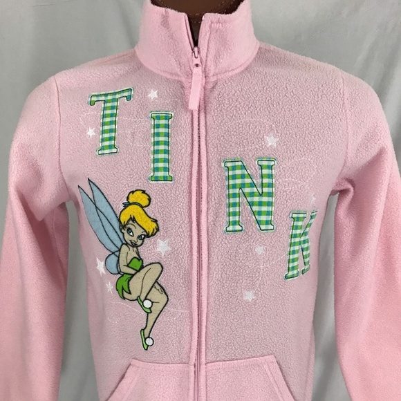 Disney Pink Tinkerbell Fuzzy Soft Fleece Zip L - Picture 1 of 7